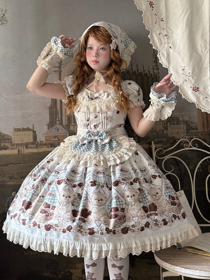 Teddy Sleeves and Short Sweet Lolita Dress White Cherry Print