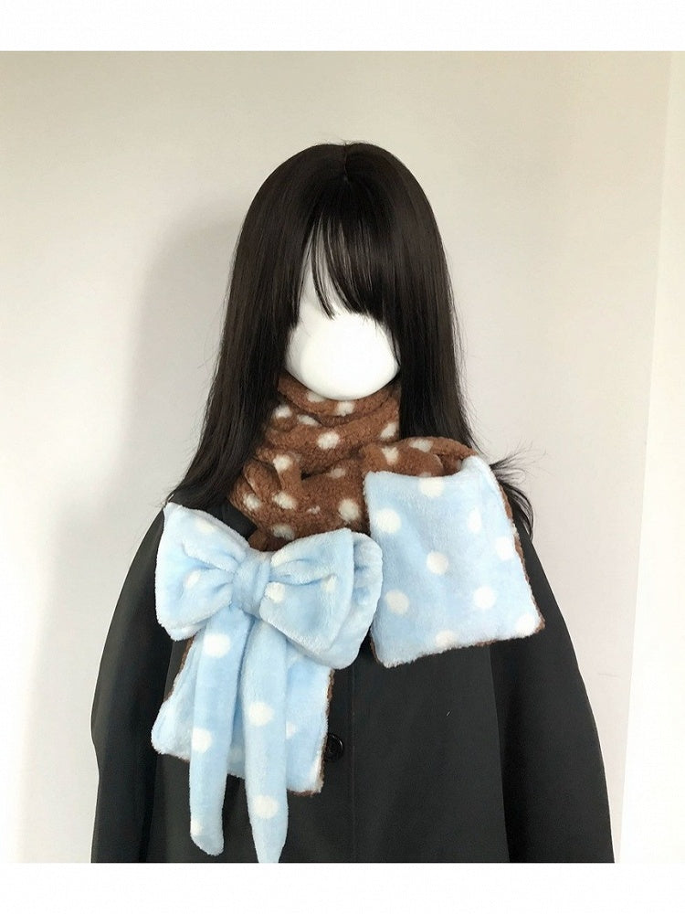 Adorable Scarf & Ear Warmer Set with Bowknot and Polka Dots - freetrader