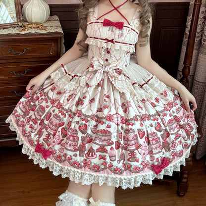 und Lolita-Rock mit süßem Erdbeerpullover und Teddy-Print