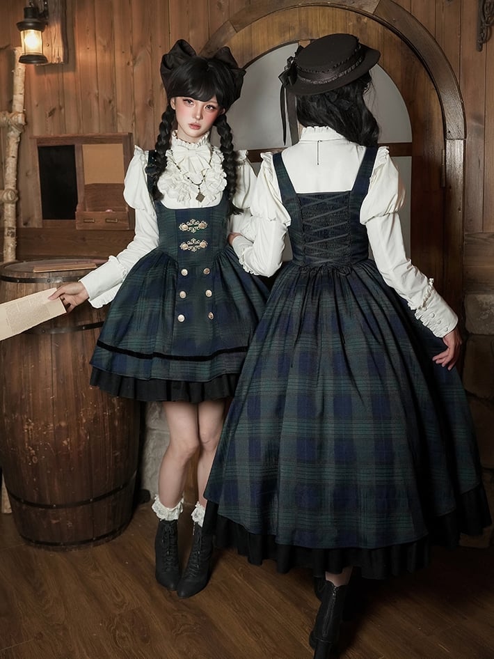 Under Lolita Long Green Style Version Plaid Preppy - Set Pattern