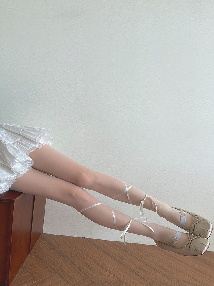 Straps Semi-sheer Lolita Tights Self-tie White