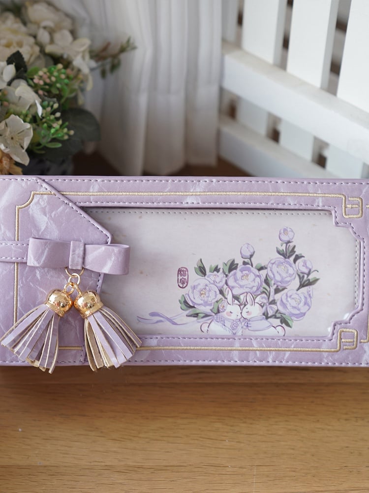 Cheongsam Akzent Lila PU Tasche Schleife Blumen Fransen Ita mit Stil Muster