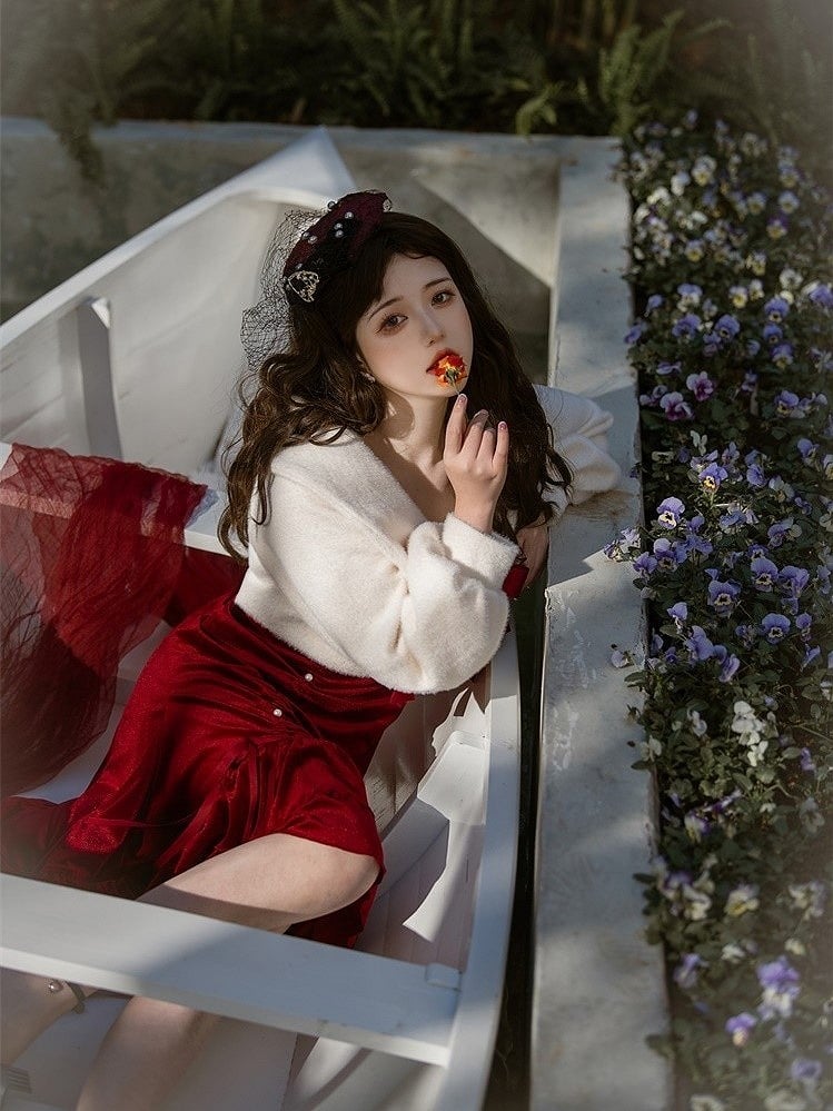 with Dress Elegant Accents Button Classic Red Mermaid Bead Lolita
