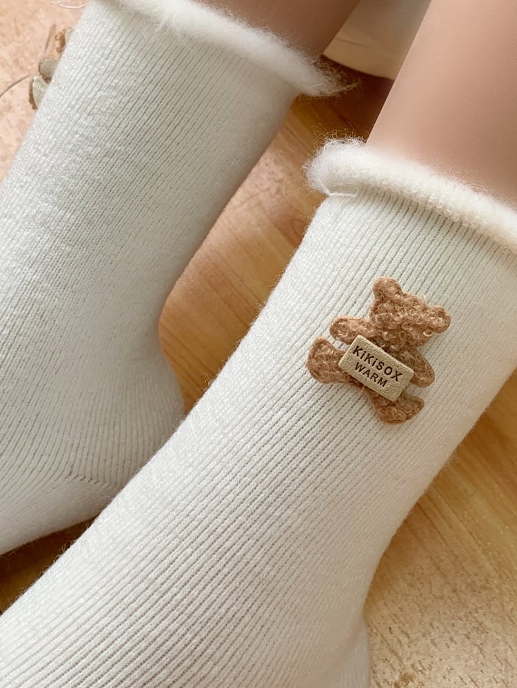 White Cuffed Kawaii Socks Bear Daily Decor Winter with