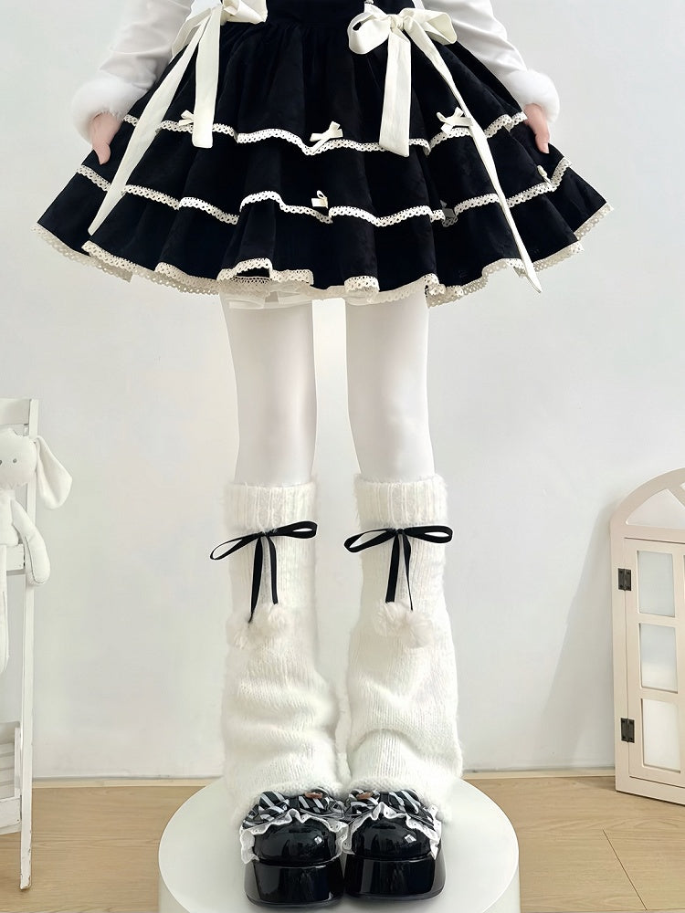 Bow White Pom-pom Warmers 6-Color Leg Fuzzy with