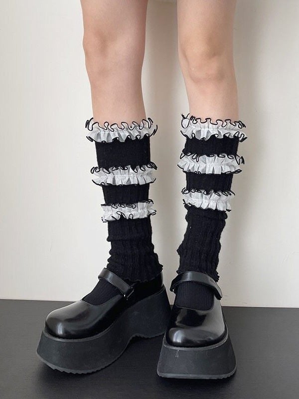 5 with Trim Colors Leg Style Kawaii Knit Warmers Lace