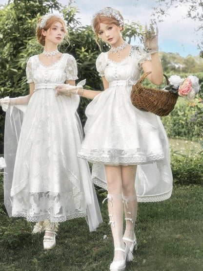 Version Cropped Top Kleid Overlay Weißer Slip Full Empire Lolita + Kurzes Kopfschmuck-Set - Style