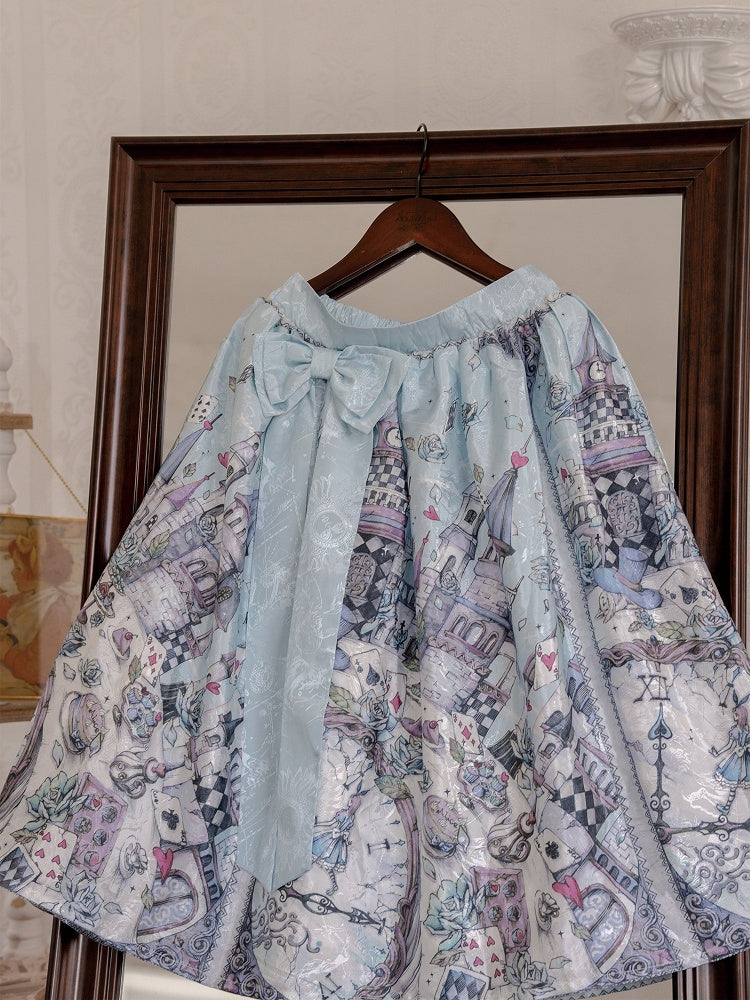 Theme Lolita Skirt Sweet Alice Blue Wonderland in Print