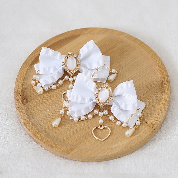 Pair 13 Bowknot Heart Chain Of Colors And Charm Hairclips Bead Gorgeous A