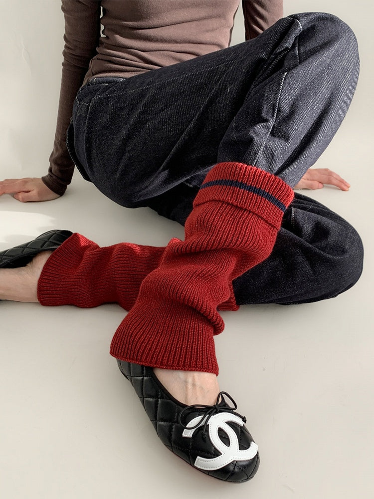 Colors) (5 Ribbed Contrast-Stripe Leg Warmers Knit