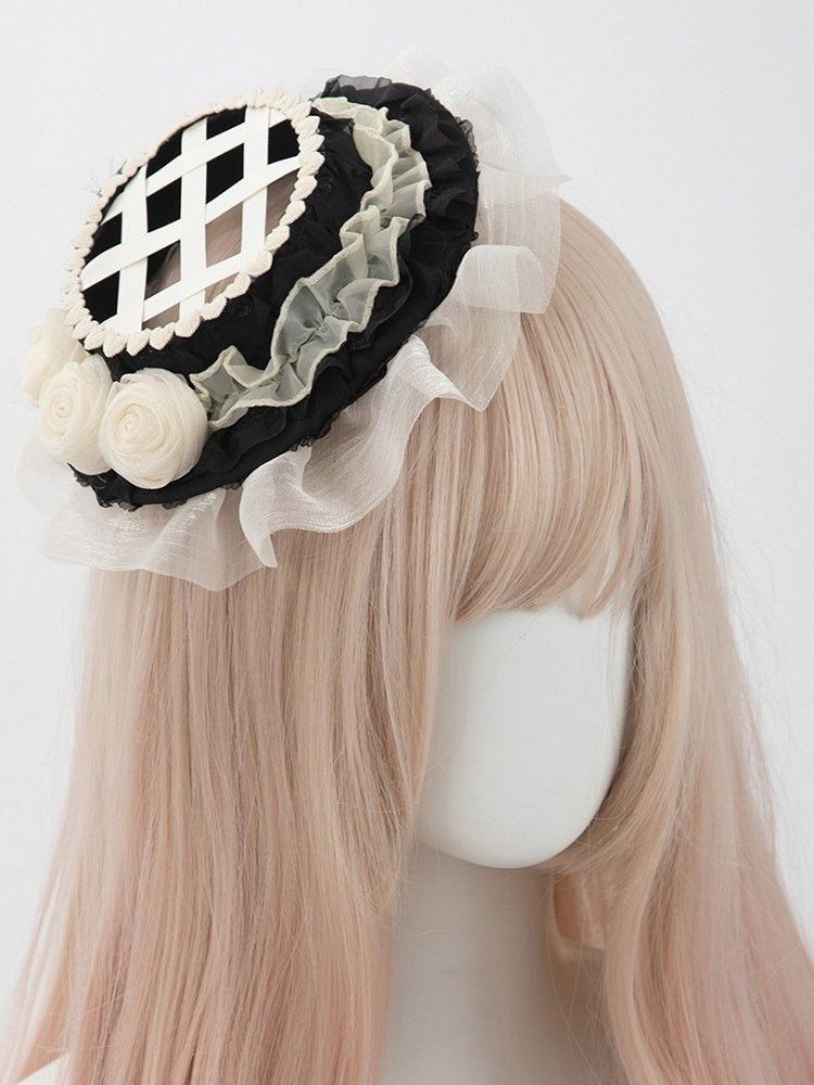 with Accents Woven Sweet Mini Flower Hat Black Lolita Beige Design