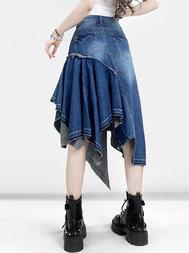 Mermaid Hem Asymmetrical Blue Y2K Skirt