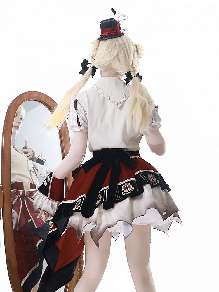 Beige Red Juliette Sleeves Preppy Lolita Blouse Asymmetric Cuffs - Unknown Star