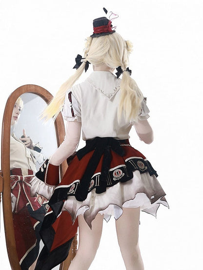Beige Red Juliette Sleeves Preppy Lolita Blouse Asymmetric Cuffs - Unknown Star