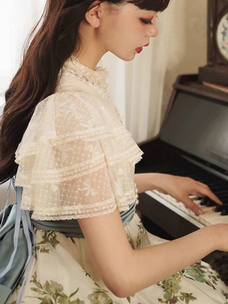 Sheer Beige Lace Butterfly Blouse - With PUJI