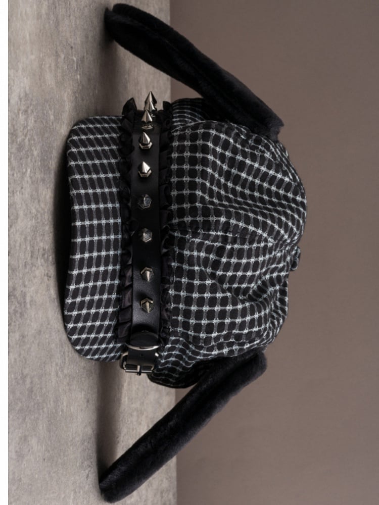 Hat Studs Black Buckle Plush Decorated Gothic Design Beret Ear Puppy