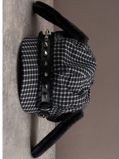 Hat Studs Black Buckle Plush Decorated Gothic Design Beret Ear Puppy