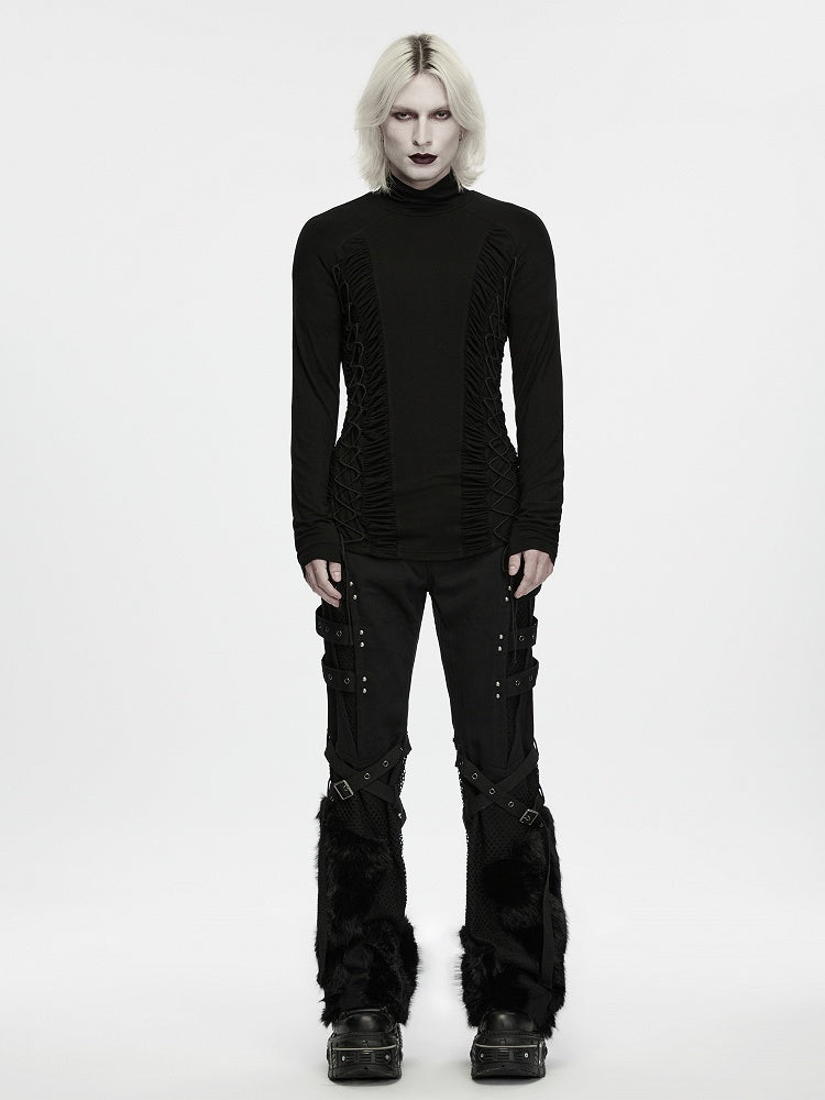 Dark Lace-up Turtle Neck Black Men's Base Layer - Punk Rave