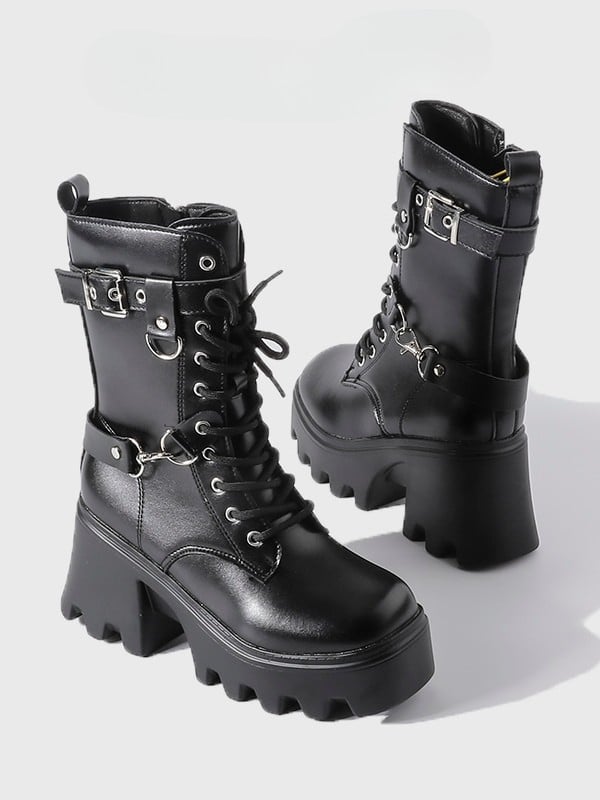 with Punk Multi-Closure System Heel Black - Chunky Boots