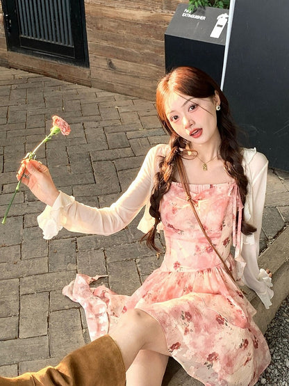 Red Floral Asymmetrical Ruffle Hem Summer Dress - Qchiwawameme