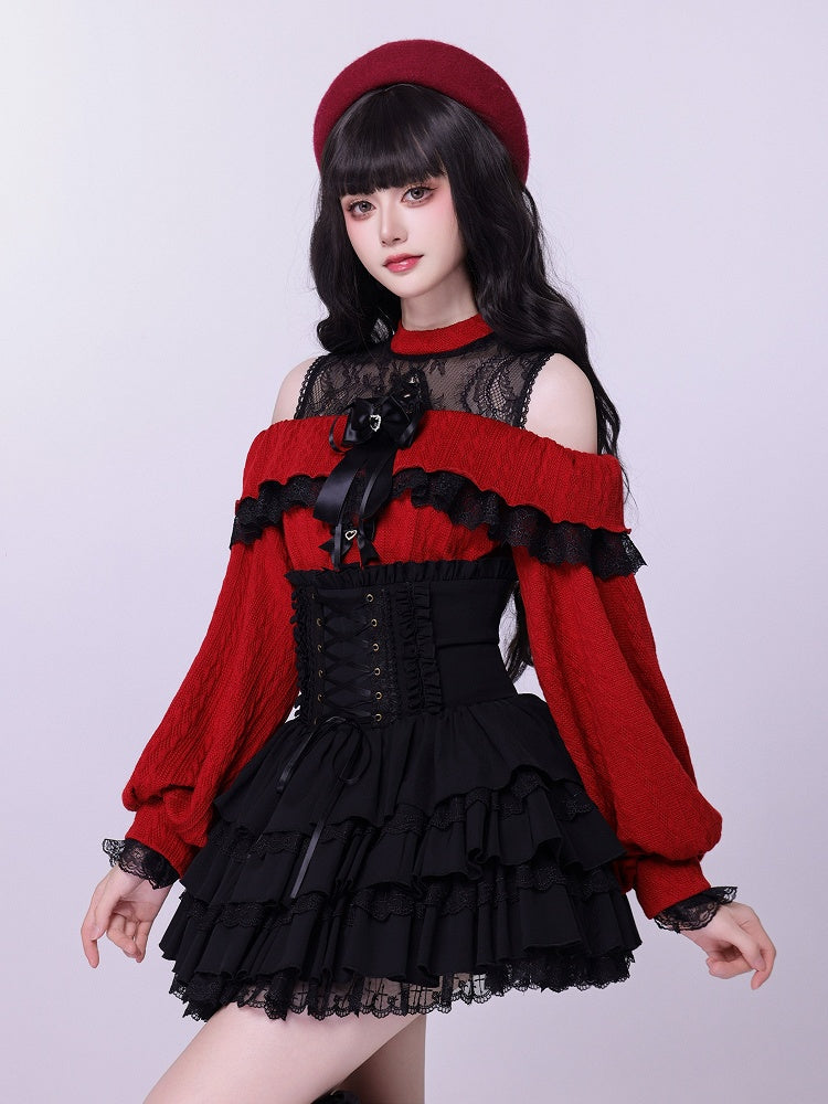 Adjustable Lace-Up Black Layered Skirt with High Waist - DevilInspired Exclusive Collection
