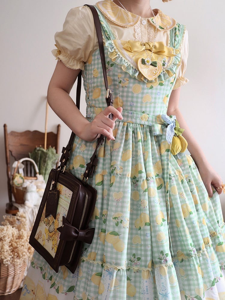 Gingham Print Skirt Dress and Green Lemon Lolita Jumper Chick