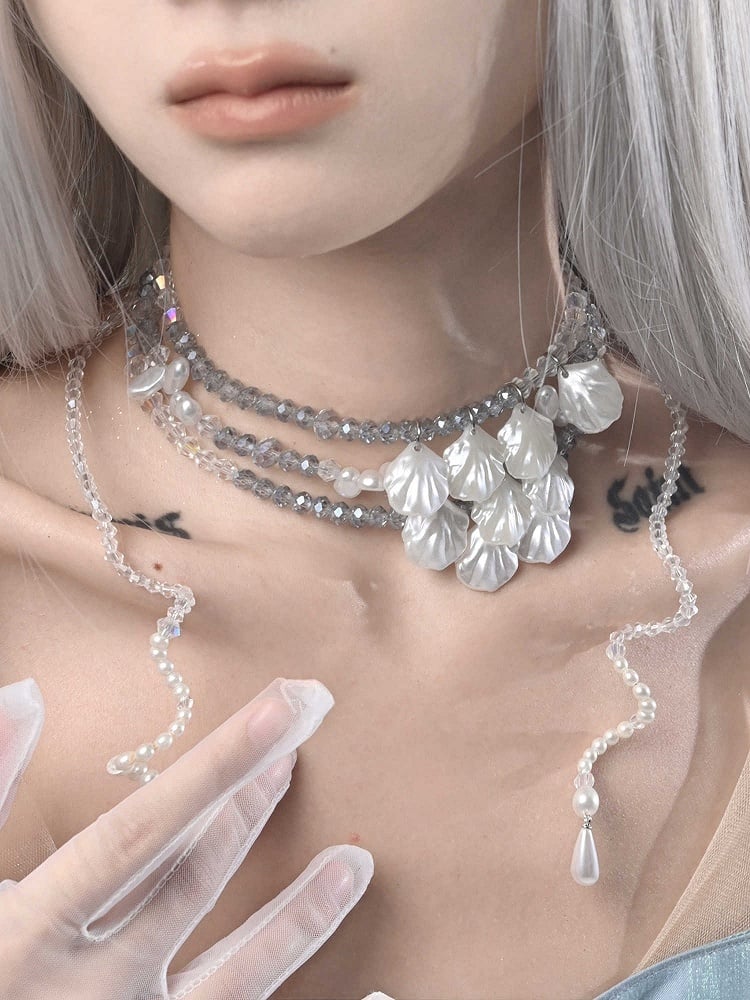 レイヤードペンダント シェルフェアリービーズネックレス シーケイ