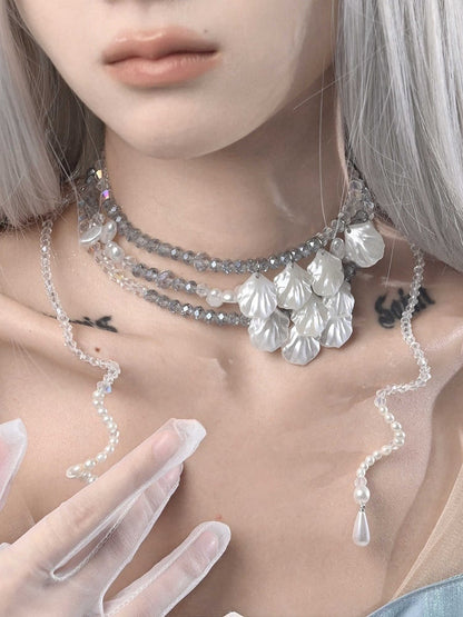 レイヤードペンダント シェルフェアリービーズネックレス シーケイ