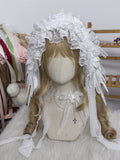 Wings Lace Angle Black/White Gorgeous Ruffled Hairband Bow