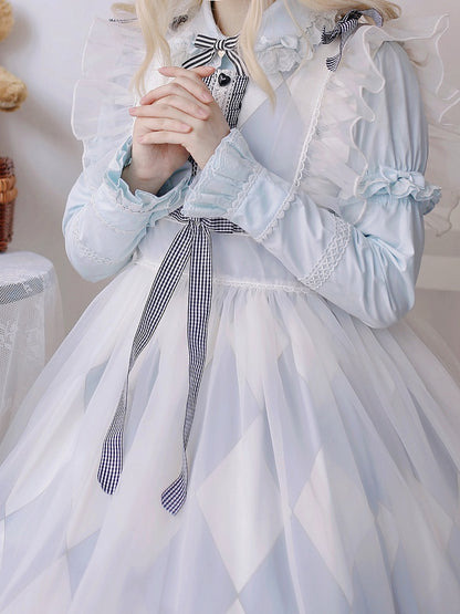 取り外し可能な袖が付いたブルーのショートパフスリーブブラウス