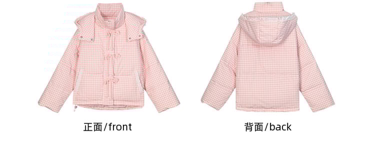 Pink Plaid Hooded Down Sweetheart Button Jacket