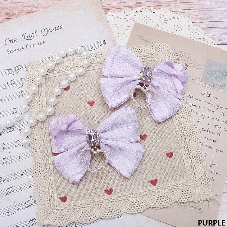 Bowknot Lace Hairclip Options Jirai Color Heart 9 Rhinestone Kei Charm