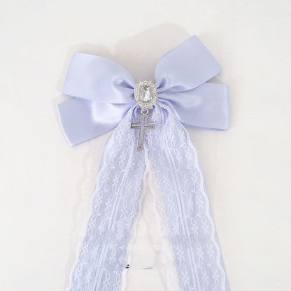 with Round Hairclip Colors Pendant Trim Bow 3 Option Lace Rhinestone Cross