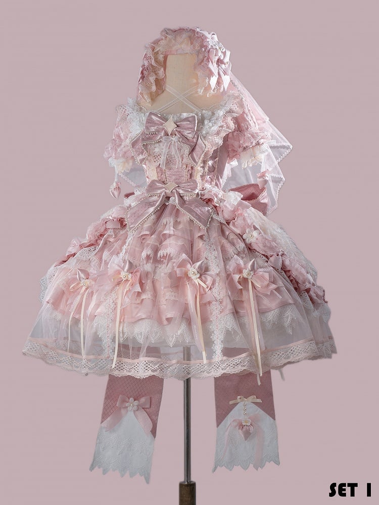 Style Sweet Theme OP Lace Hanayome Full Pink Dress Strawberry Set Lolita