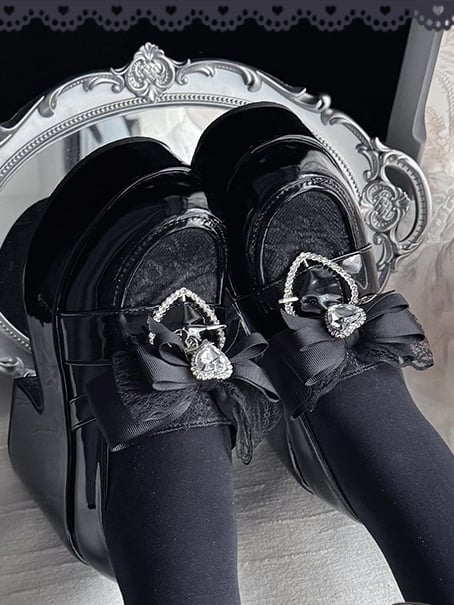 Platform Round Toe Heel with Jirai 9.5cm Block Black Shoes: Kei Slip-On