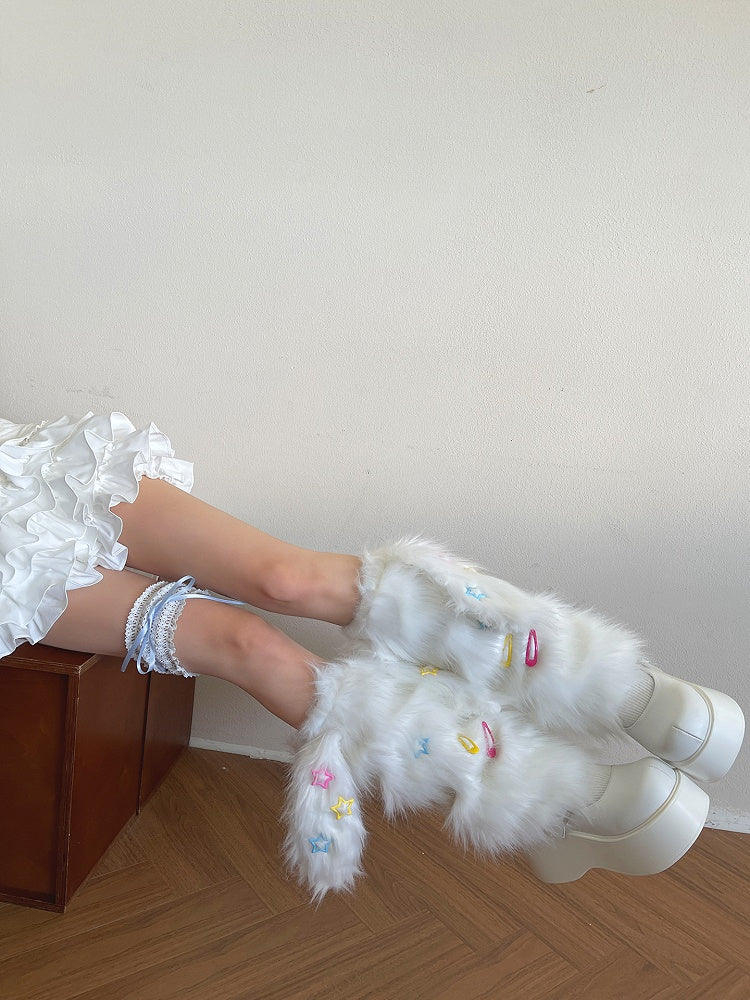 Ear Plush Hairclips Leg Decoration Warmers Colorful White with Bunny Y2K