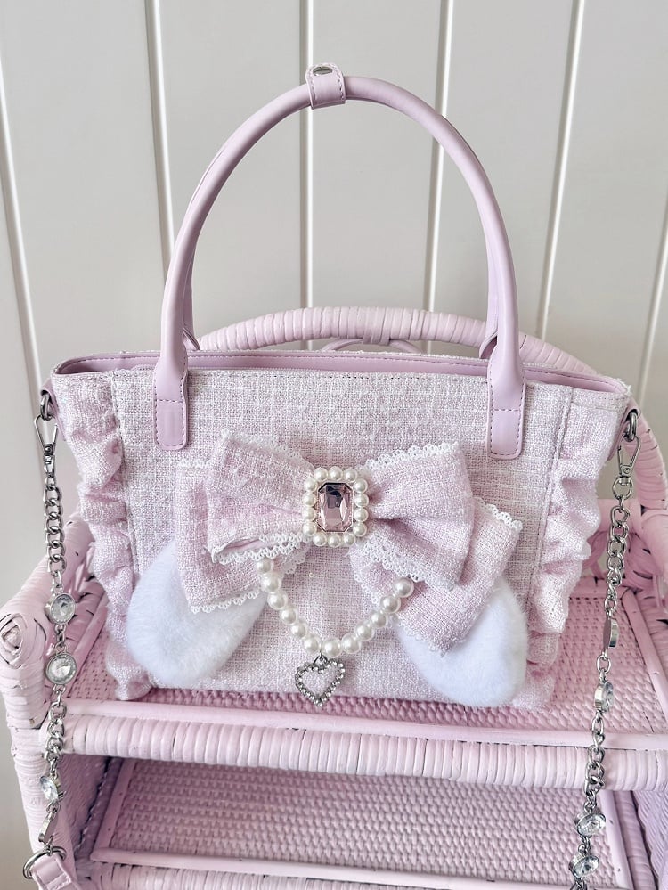 Ear Bow Shoulder/Crossbody/Handbag Pink Plush Elegant Lolita Bunny -