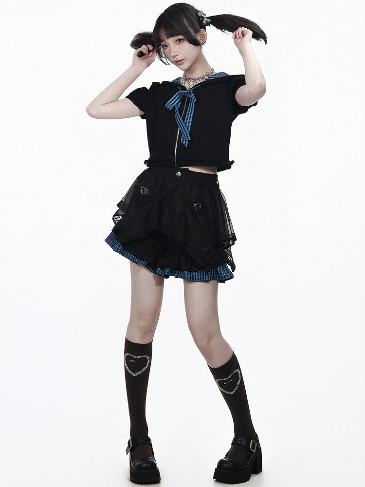 Asymmetrical Plaid Skort with Ruffle and Buckle Strap - PINK SAVIOR