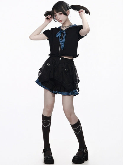 Asymmetrical Plaid Skort with Ruffle and Buckle Strap - PINK SAVIOR