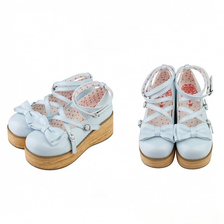 Round Shoes Heels Sweet Blue PU Baby Platform Middle - Toe