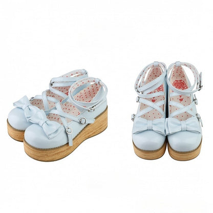 Round Shoes Heels Sweet Blue PU Baby Platform Middle - Toe