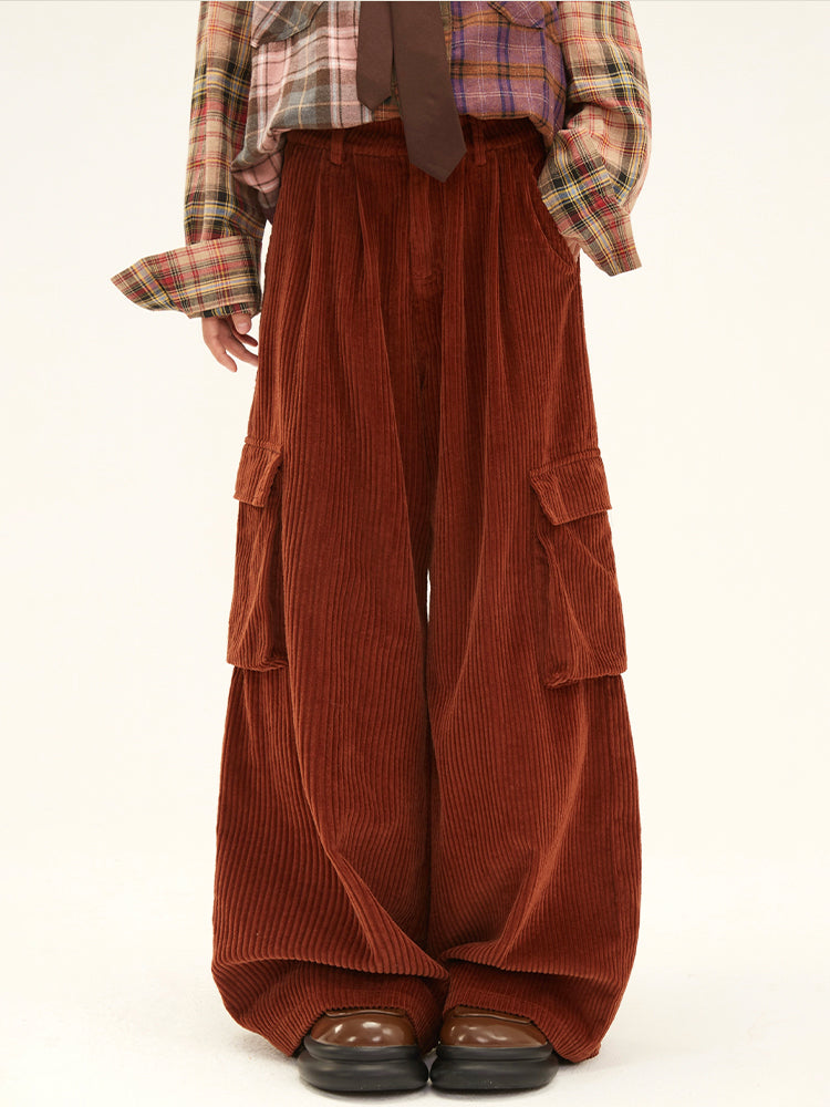Coffee Corduroy Cargo Trousers, Utility Style Size S - 11shop97