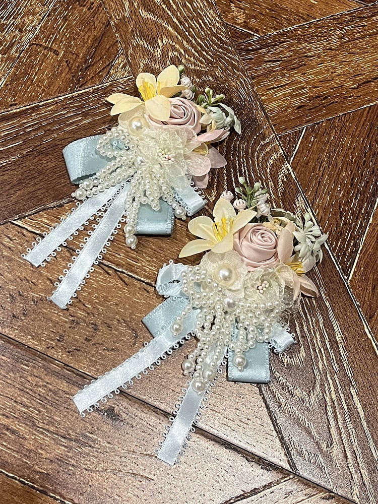 Beaded Bow Flower Hair Clip