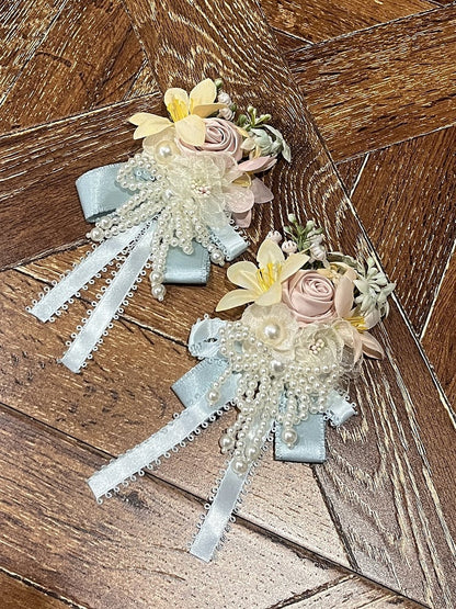 Beaded Bow Flower Hair Clip
