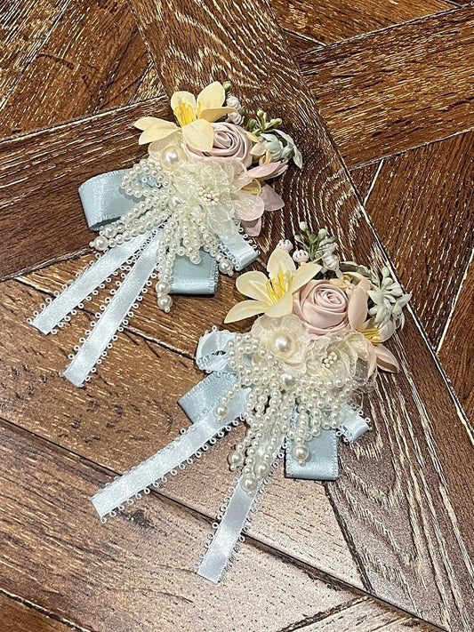 Beaded Bow Flower Hair Clip