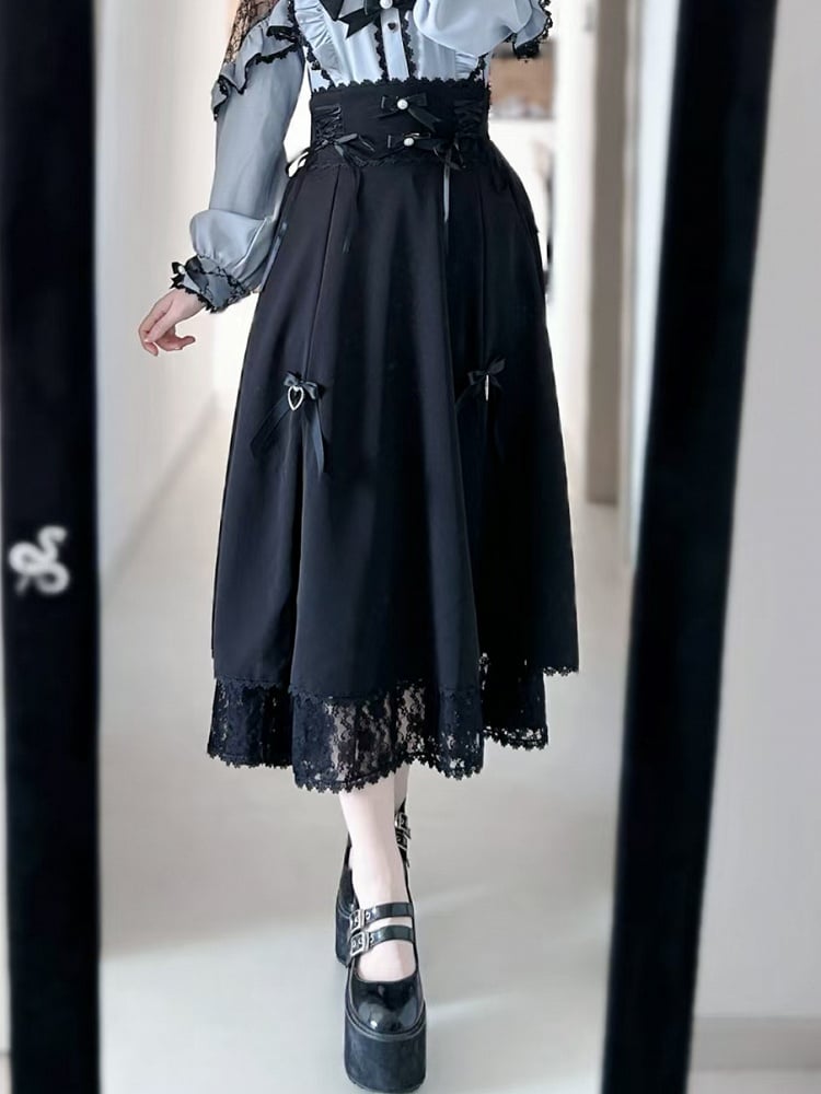 トリムデザインケイスカートジライブラックレースアップディテールレーススリットサイド