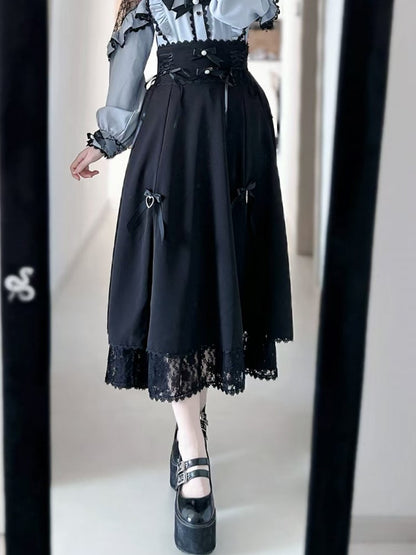 トリムデザインケイスカートジライブラックレースアップディテールレーススリットサイド