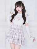 Warmers Knitted Matching Top Pink Kei Jirai Hem - White Lettuce Arm Sleeves