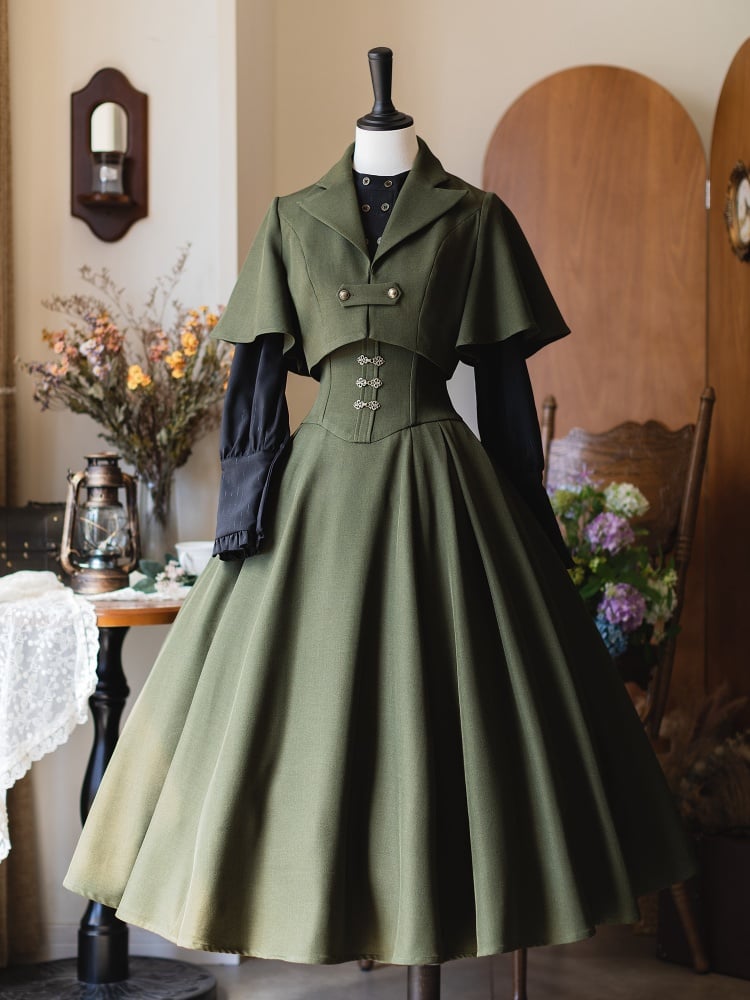 グリーンのノッチカラークロップドコート