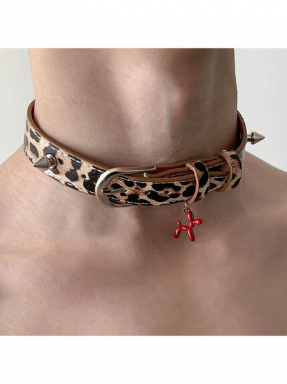 Brown Metal Buckle Red Dog Choker - YSHXS